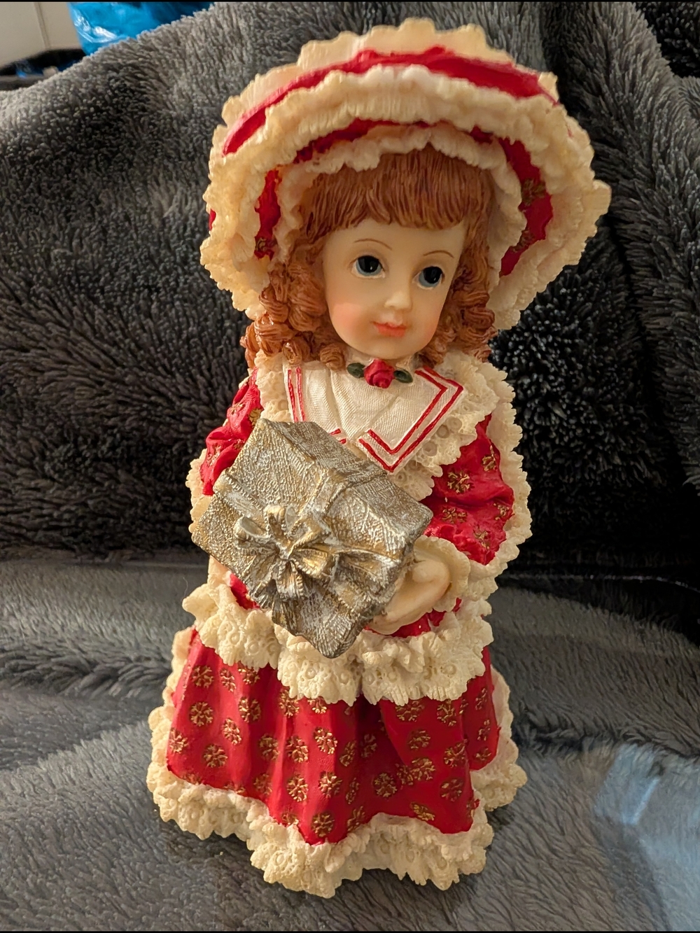 Red and Cream Polyresin Girl Figurine with Silver Gift